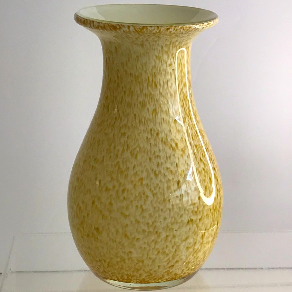 Hand Blown Marbled Yellow Glass Vase By Margie's Garden - NEW
